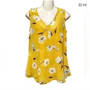 CAbi M Simone dazzle Yellow Floral Sleeveless Blouse